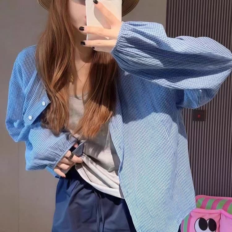 여름 새로운 느긋한 자외선 차단 한 부서 파란색 격자 무늬 셔츠 다용도 셔츠 재킷 슬림해 보이는 루즈핏 맨위 2026 상세 이미지 14