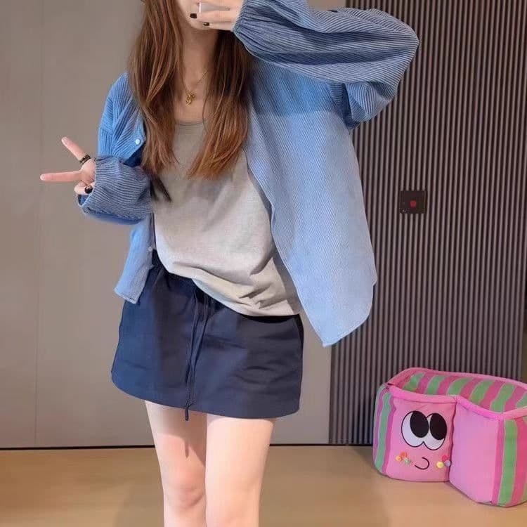 여름 새로운 느긋한 자외선 차단 한 부서 파란색 격자 무늬 셔츠 다용도 셔츠 재킷 슬림해 보이는 루즈핏 맨위 2026 상세 이미지 15