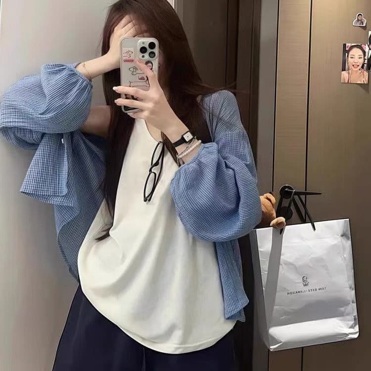 여름 새로운 느긋한 자외선 차단 한 부서 파란색 격자 무늬 셔츠 다용도 셔츠 재킷 슬림해 보이는 루즈핏 맨위 2026 상세 이미지 16