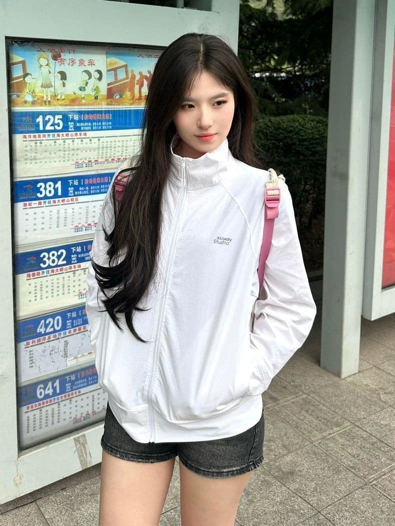 원본 솜씨 원본 천 좋은 품질 여름 새로운 스탠드 칼라 화이트 자외선 차단 의류 여성 통기성 재킷 이미지 4