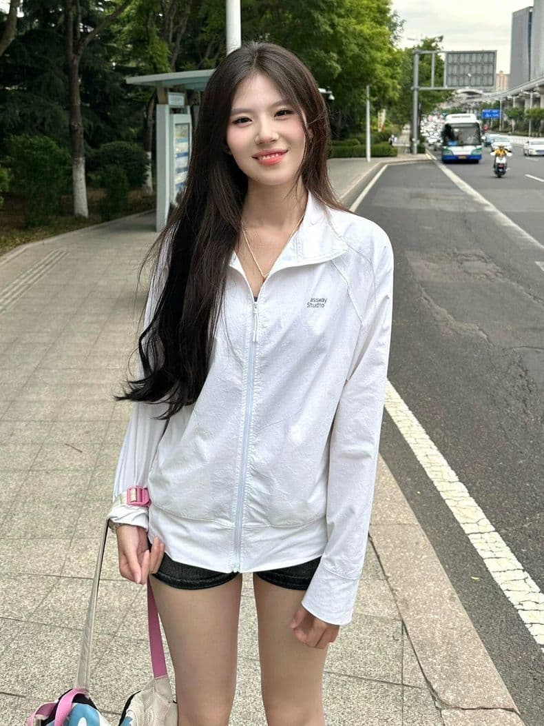 원본 솜씨 원본 천 좋은 품질 여름 새로운 스탠드 칼라 화이트 자외선 차단 의류 여성 통기성 재킷 상세 이미지 6