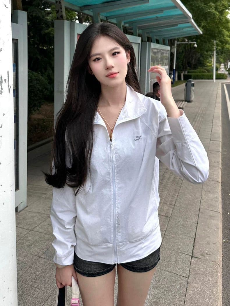 원본 솜씨 원본 천 좋은 품질 여름 새로운 스탠드 칼라 화이트 자외선 차단 의류 여성 통기성 재킷 상세 이미지 7