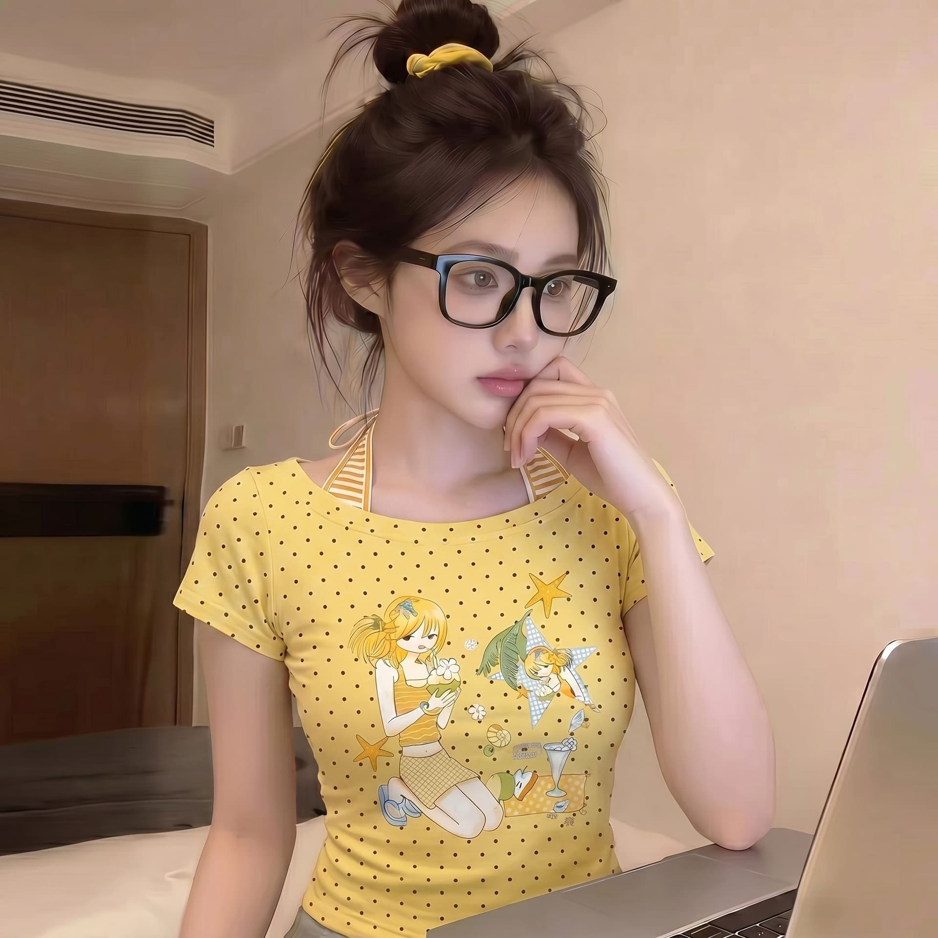 40 면 1 1 오스트리아 세대 서울 220 그램 달콤한 차가운 핫걸 애니메이션 소녀 도트 무늬 반팔 티셔츠 여성 이미지 5