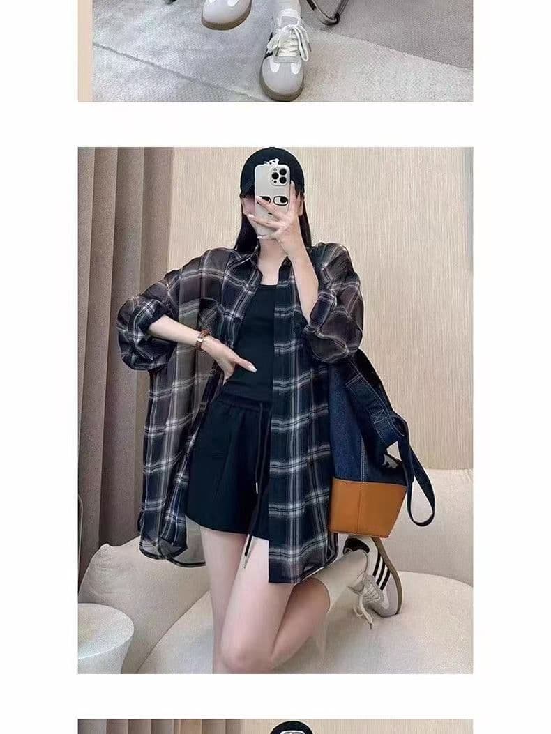 외국 가스 격자 무늬 셔츠 2026 여름 새로운 한국 스타일 루즈핏 패션 얇은 스타일 슬림해 보이는 섹션 자외선 차단 카디건 코트 상세 이미지 14