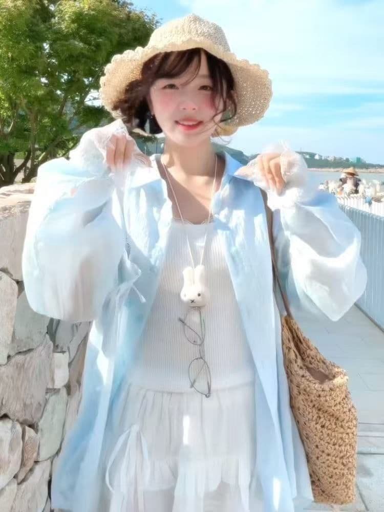 디자인 레이스 조각 2026 셔츠 긴팔 여름 새로운 얇은 스타일 루즈핏 셔츠 자외선 차단 맨위 여성 재킷 상세 이미지 10