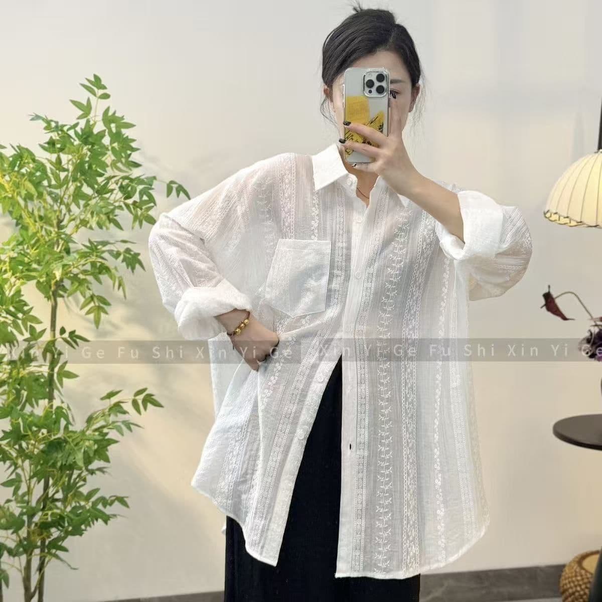 슈퍼 요정 얇은 스타일 긴팔 여름 새로운 통기성 홀로우 아웃 자외선 차단 의류 셔츠 재킷 맨위 오픈 가디건 숲속 소녀 휴가 바람 상세 이미지 16