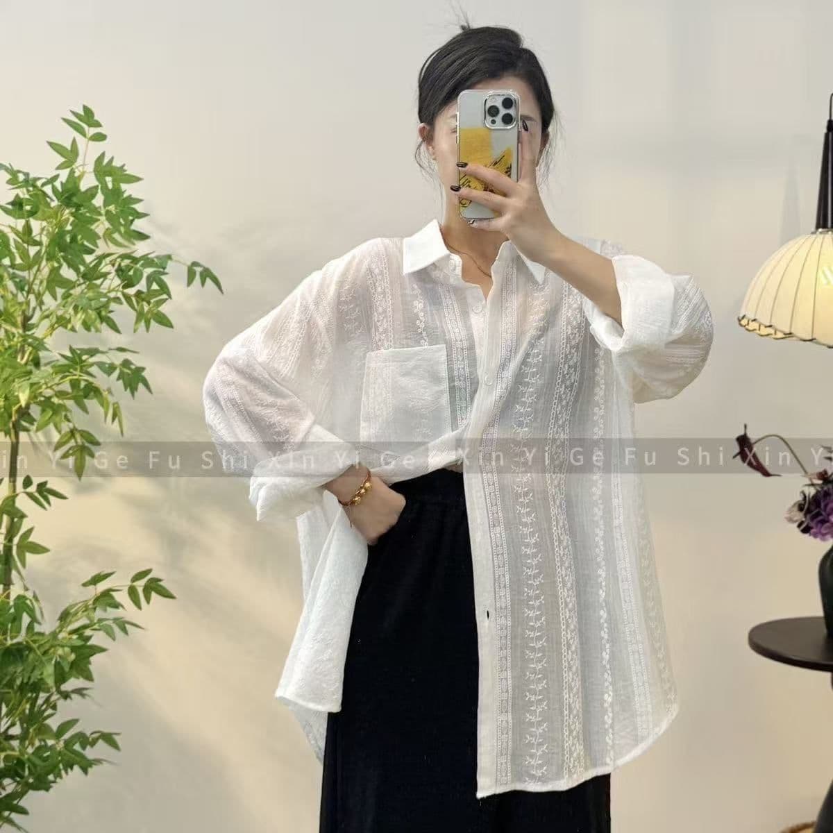 슈퍼 요정 얇은 스타일 긴팔 여름 새로운 통기성 홀로우 아웃 자외선 차단 의류 셔츠 재킷 맨위 오픈 가디건 숲속 소녀 휴가 바람 상세 이미지 20