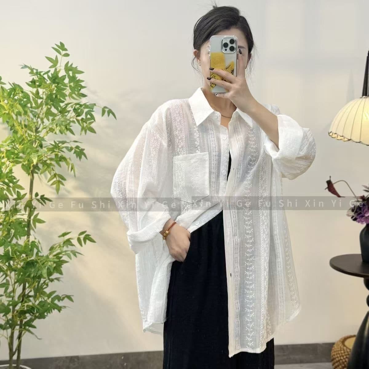 슈퍼 요정 얇은 스타일 긴팔 여름 새로운 통기성 홀로우 아웃 자외선 차단 의류 셔츠 재킷 맨위 오픈 가디건 숲속 소녀 휴가 바람 상세 이미지 21