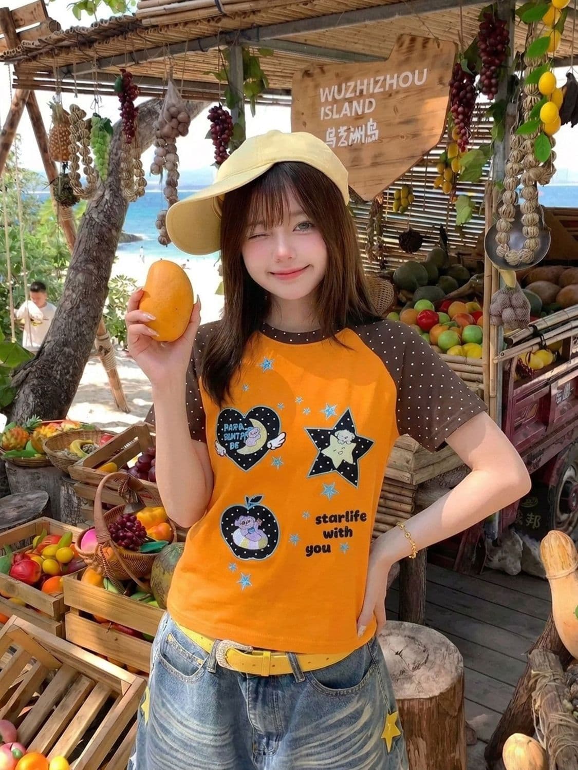 40 순면 자수 만화 자수 삽입 어깨 배색 반팔 티셔츠 작은 대중 슬림해 보이는 다용도 맨위 상세 이미지 1