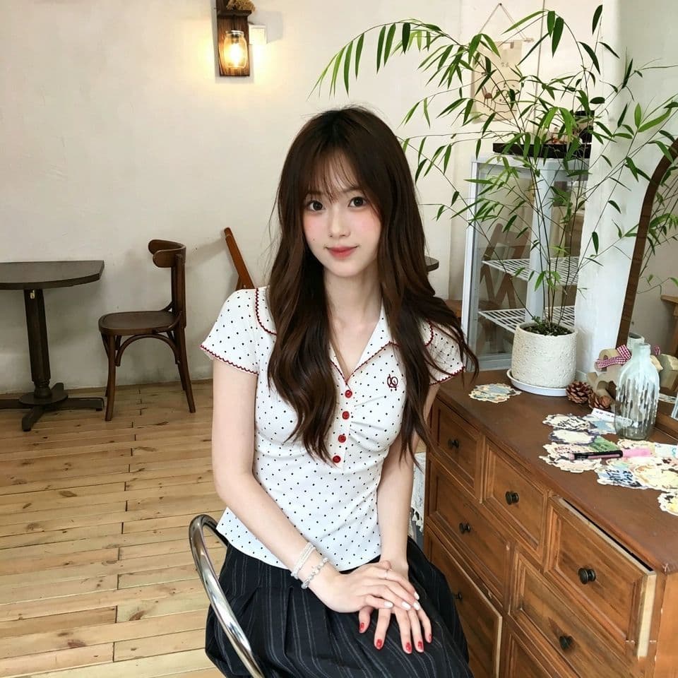 원본 자카드 원단 도트 무늬 배색 POLO 칼라 반팔 티셔츠 여성 여름 몸매 가꾸기 긍정적 인 어깨 작은 맨위