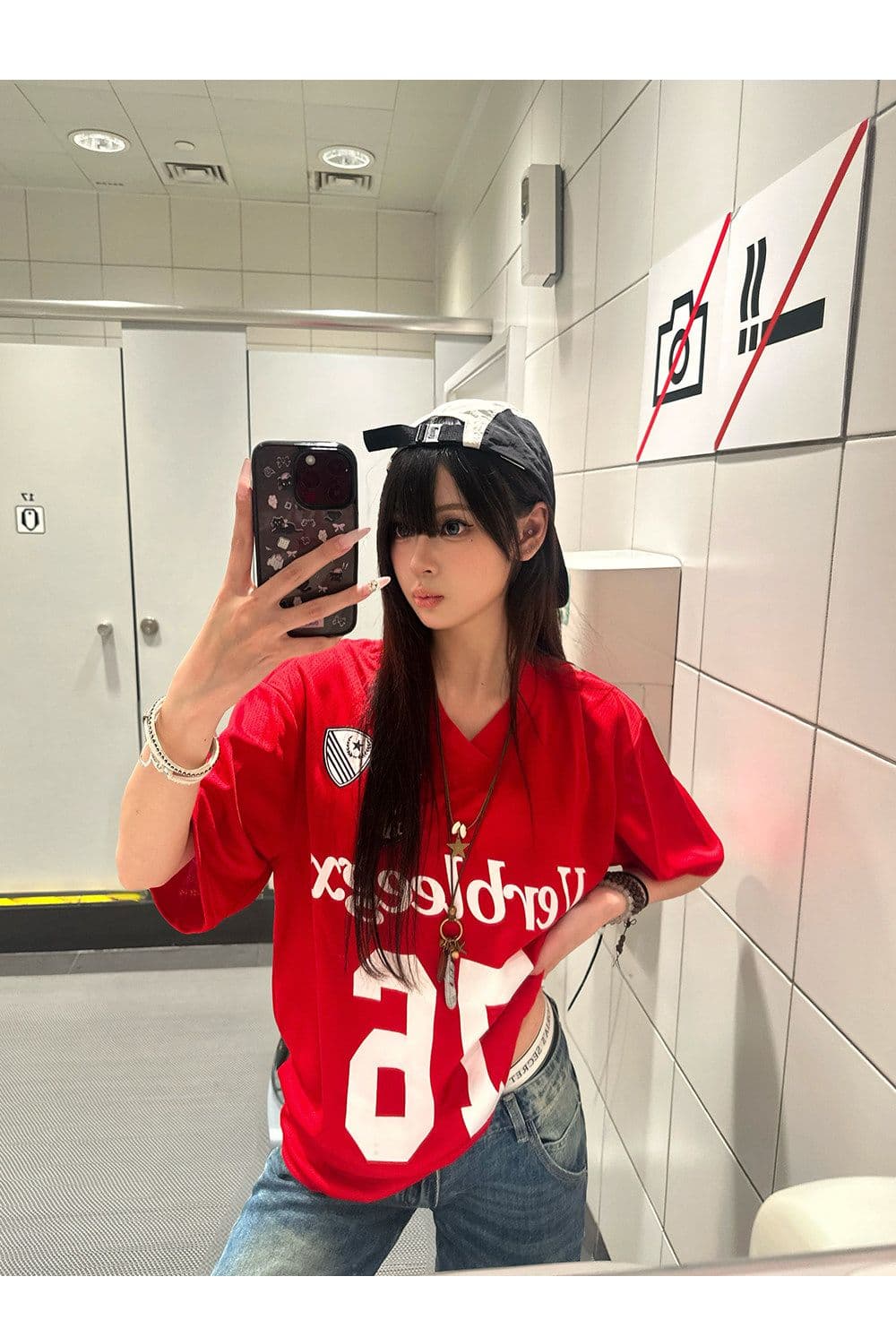 이후 패키지 칼라 보안 버클 원단 단일 구멍 얼굴 버드 눈 V넥 티셔츠 여성 여름 루즈핏 프린트 반팔 알파벳 상세 이미지 4