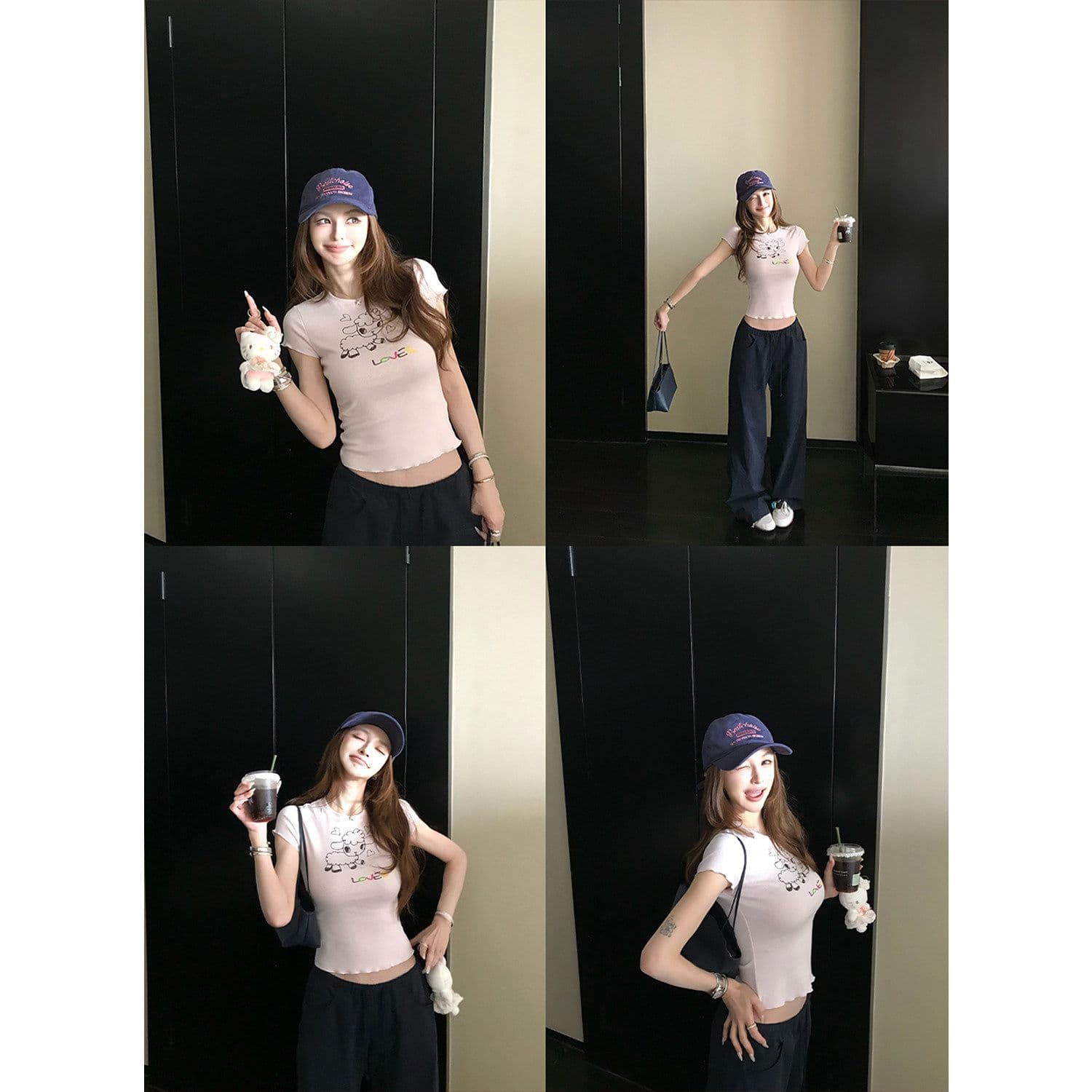 sk1ms 부활절 t 신선함 밝은 봄 여름 색상 순수한 욕망 느긋한 어린 양 프린트 하트 어두운 꽃 레이스 티셔츠 이미지 3
