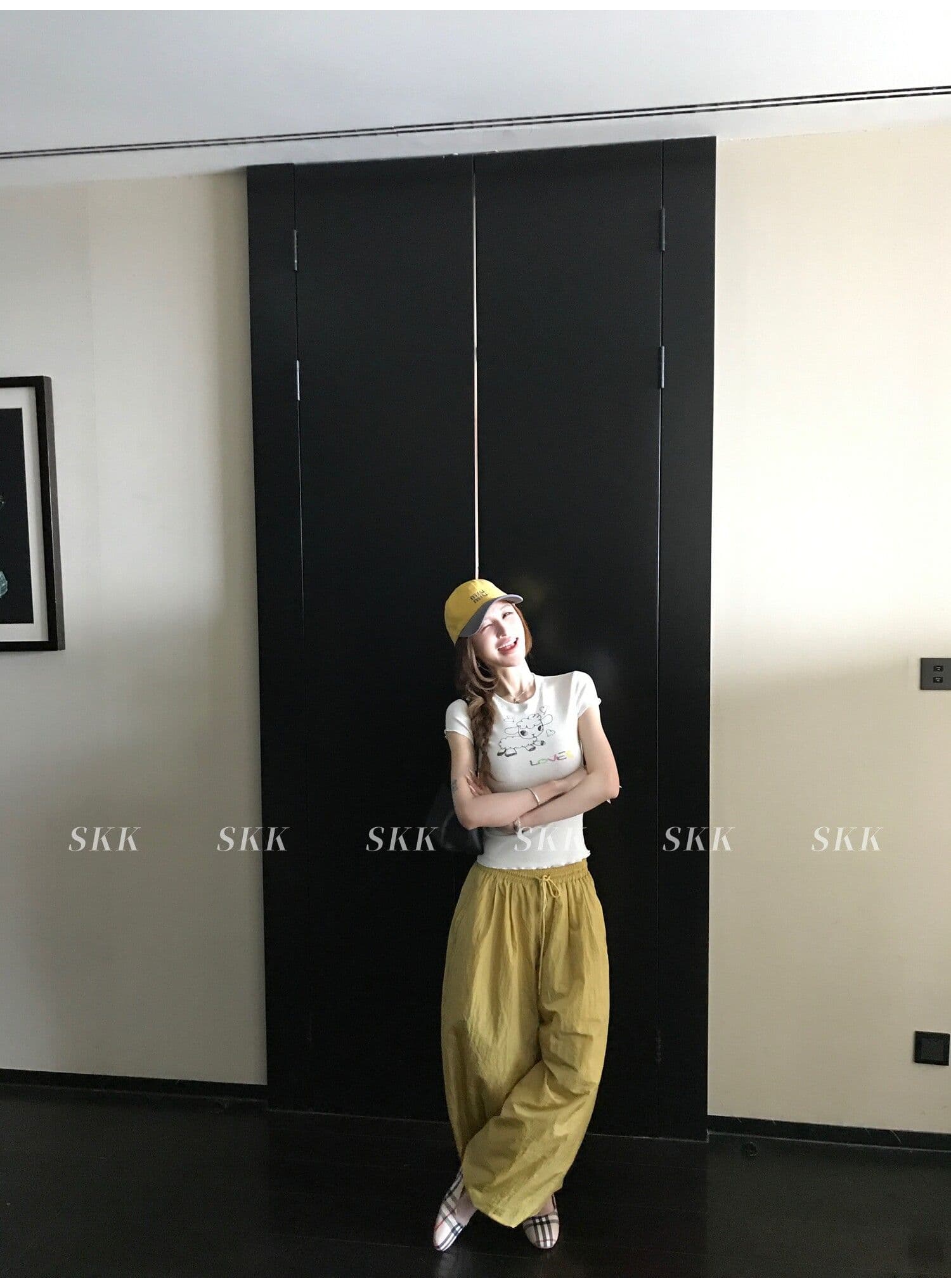 sk1ms 부활절 t 신선함 밝은 봄 여름 색상 순수한 욕망 느긋한 어린 양 프린트 하트 어두운 꽃 레이스 티셔츠 상세 이미지 6