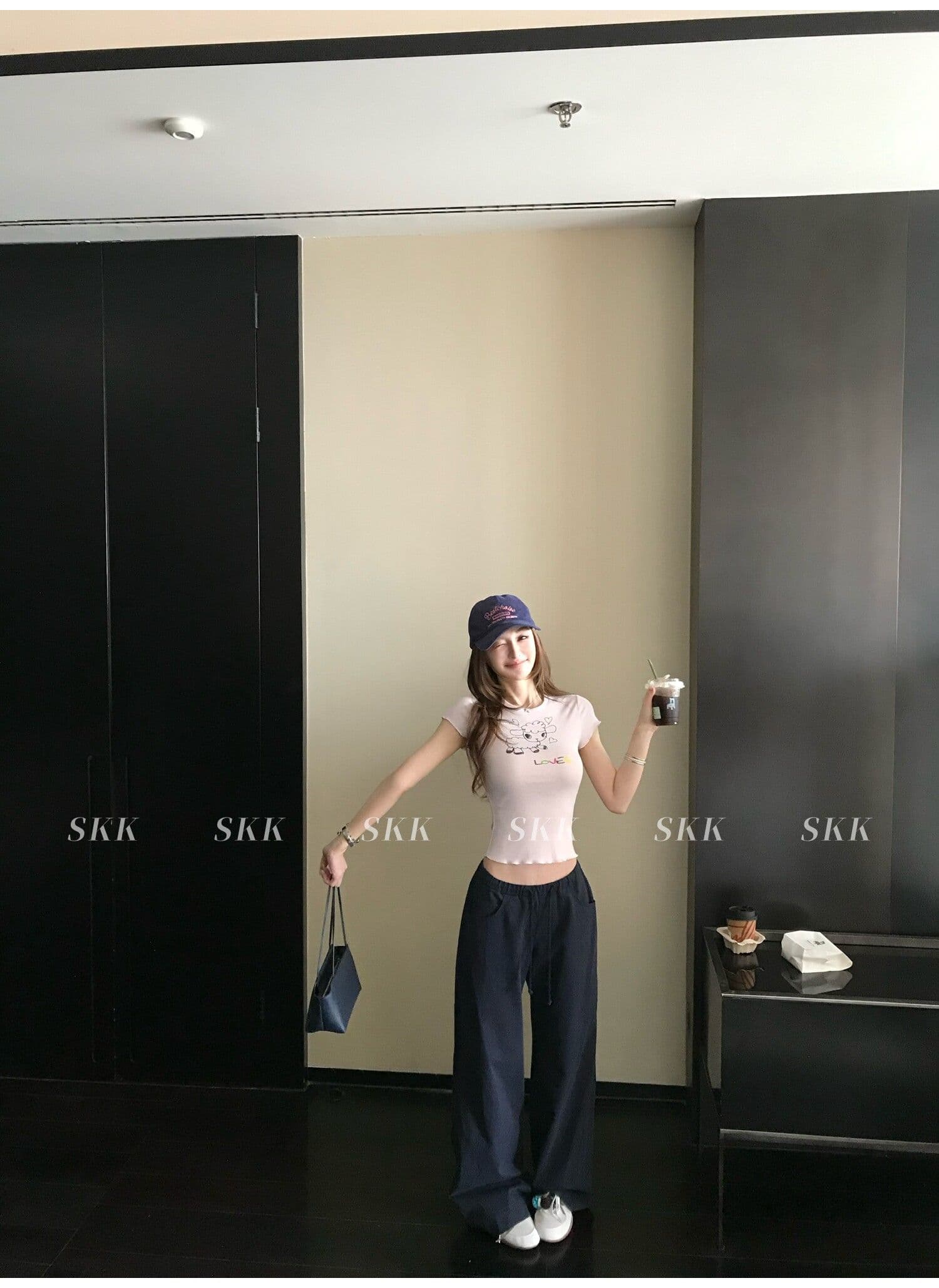 sk1ms 부활절 t 신선함 밝은 봄 여름 색상 순수한 욕망 느긋한 어린 양 프린트 하트 어두운 꽃 레이스 티셔츠 상세 이미지 8