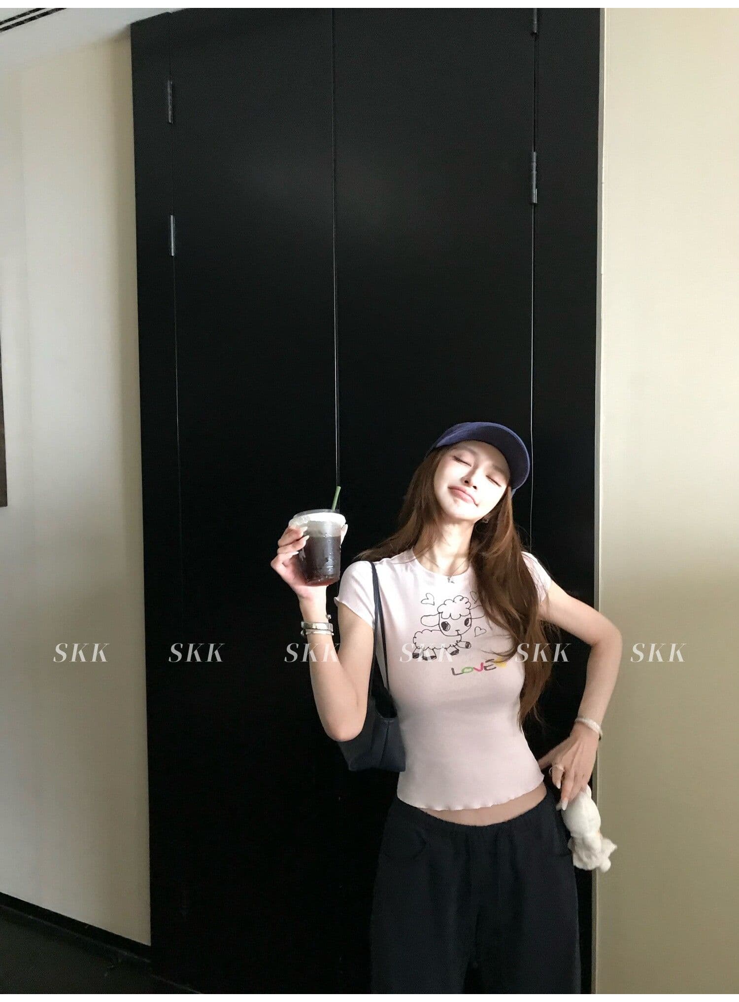sk1ms 부활절 t 신선함 밝은 봄 여름 색상 순수한 욕망 느긋한 어린 양 프린트 하트 어두운 꽃 레이스 티셔츠 상세 이미지 9
