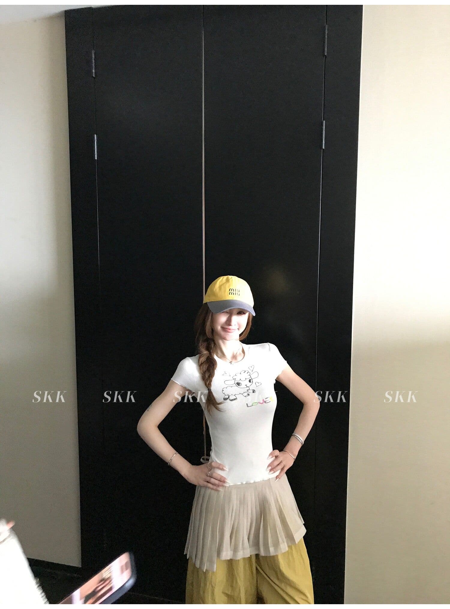 sk1ms 부활절 t 신선함 밝은 봄 여름 색상 순수한 욕망 느긋한 어린 양 프린트 하트 어두운 꽃 레이스 티셔츠 상세 이미지 10