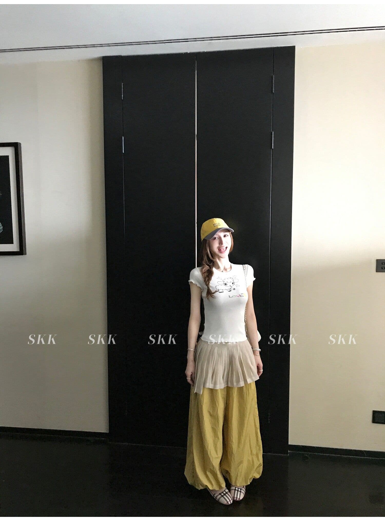 sk1ms 부활절 t 신선함 밝은 봄 여름 색상 순수한 욕망 느긋한 어린 양 프린트 하트 어두운 꽃 레이스 티셔츠 상세 이미지 11