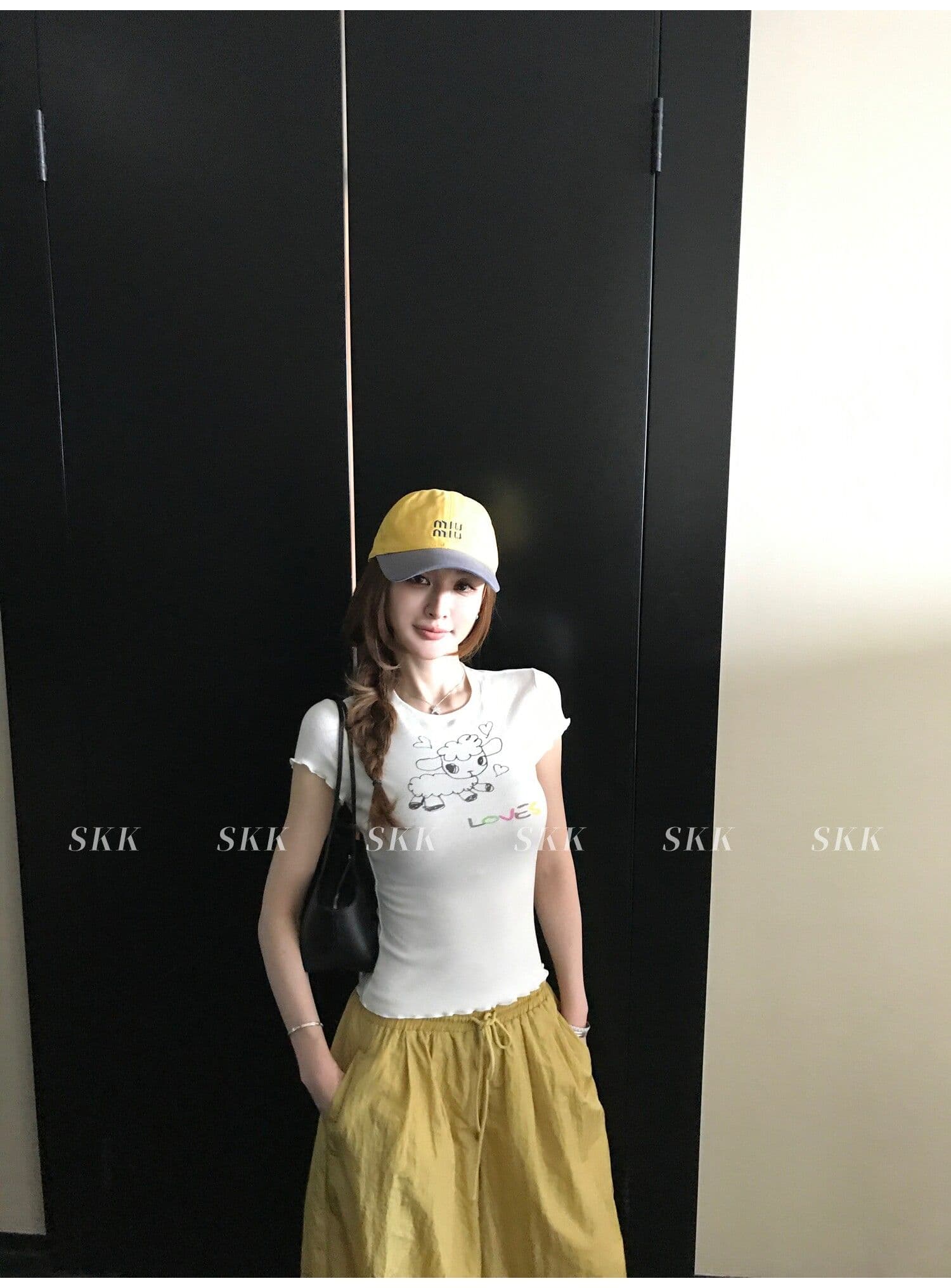 sk1ms 부활절 t 신선함 밝은 봄 여름 색상 순수한 욕망 느긋한 어린 양 프린트 하트 어두운 꽃 레이스 티셔츠 상세 이미지 12