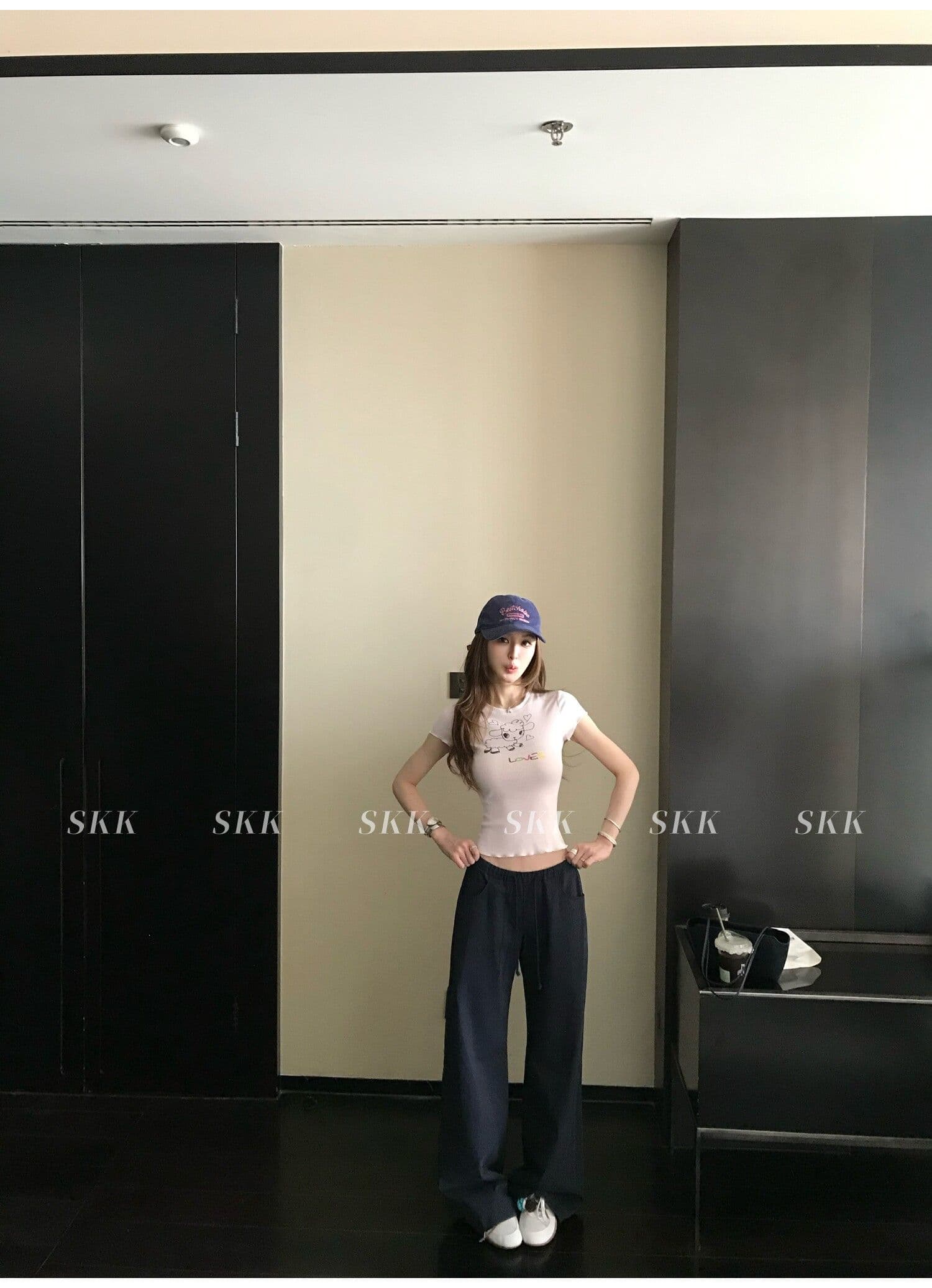 sk1ms 부활절 t 신선함 밝은 봄 여름 색상 순수한 욕망 느긋한 어린 양 프린트 하트 어두운 꽃 레이스 티셔츠 상세 이미지 15