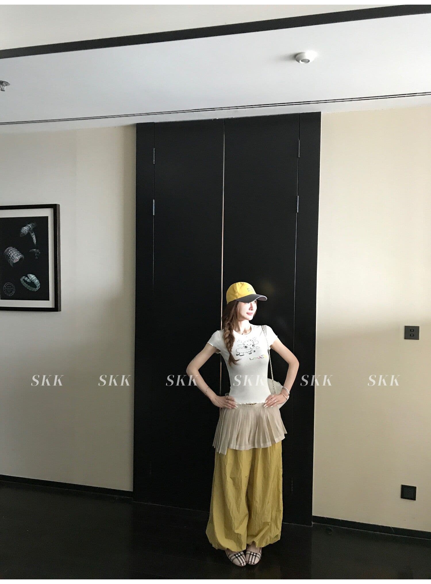 sk1ms 부활절 t 신선함 밝은 봄 여름 색상 순수한 욕망 느긋한 어린 양 프린트 하트 어두운 꽃 레이스 티셔츠 상세 이미지 16