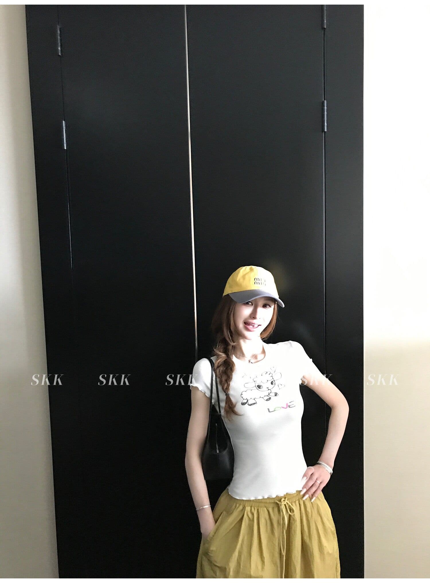 sk1ms 부활절 t 신선함 밝은 봄 여름 색상 순수한 욕망 느긋한 어린 양 프린트 하트 어두운 꽃 레이스 티셔츠 상세 이미지 17