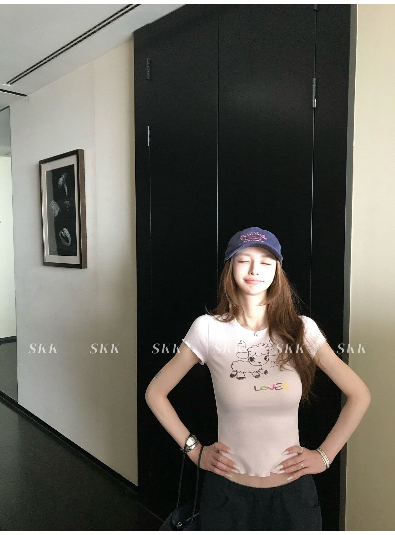 sk1ms 부활절 t 신선함 밝은 봄 여름 색상 순수한 욕망 느긋한 어린 양 프린트 하트 어두운 꽃 레이스 티셔츠 상세 이미지 19