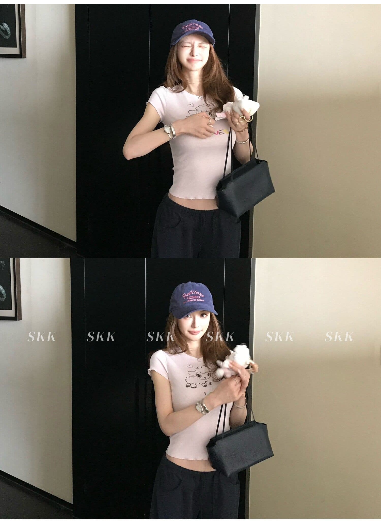 sk1ms 부활절 t 신선함 밝은 봄 여름 색상 순수한 욕망 느긋한 어린 양 프린트 하트 어두운 꽃 레이스 티셔츠 상세 이미지 20