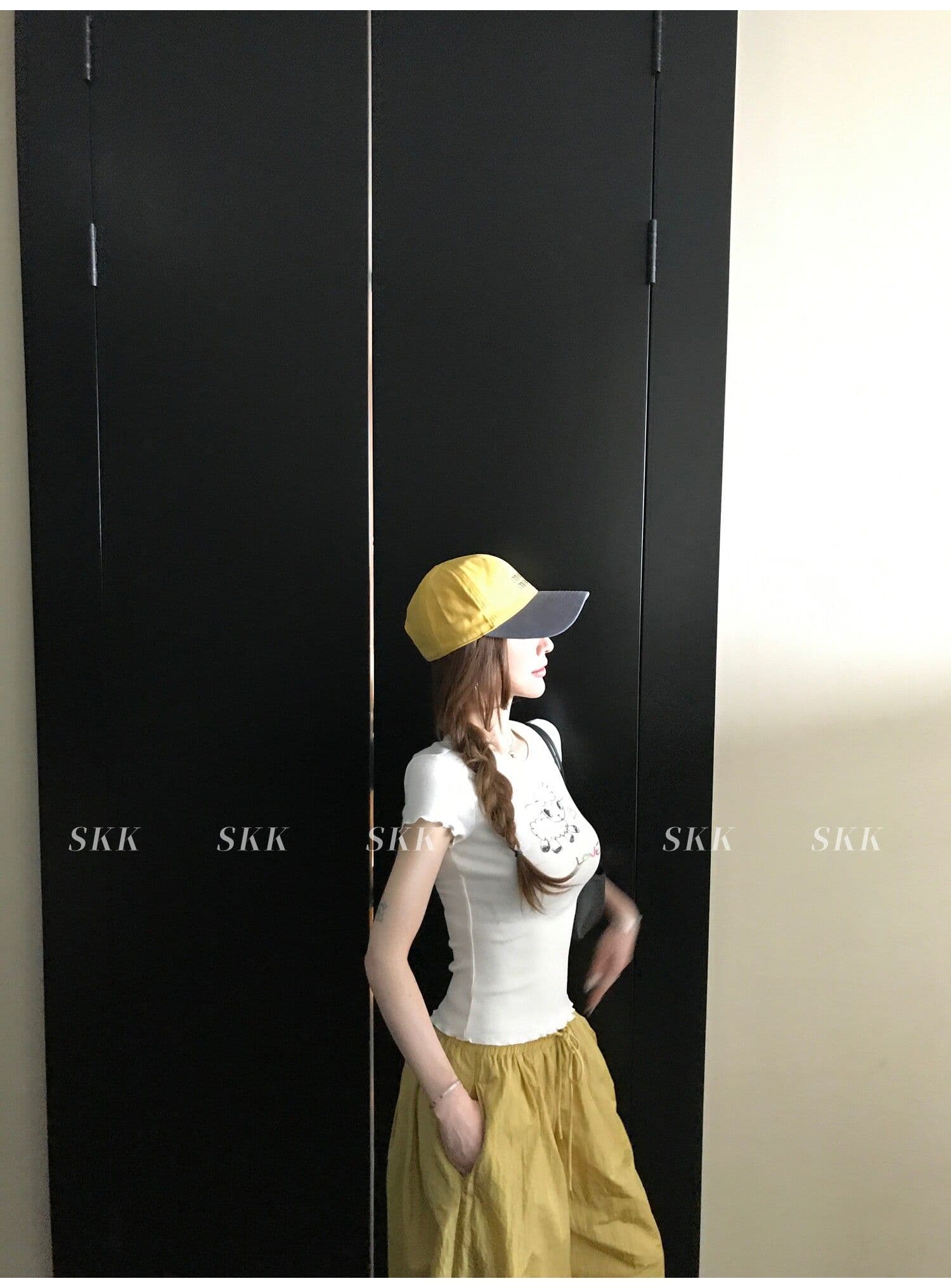 sk1ms 부활절 t 신선함 밝은 봄 여름 색상 순수한 욕망 느긋한 어린 양 프린트 하트 어두운 꽃 레이스 티셔츠 상세 이미지 23