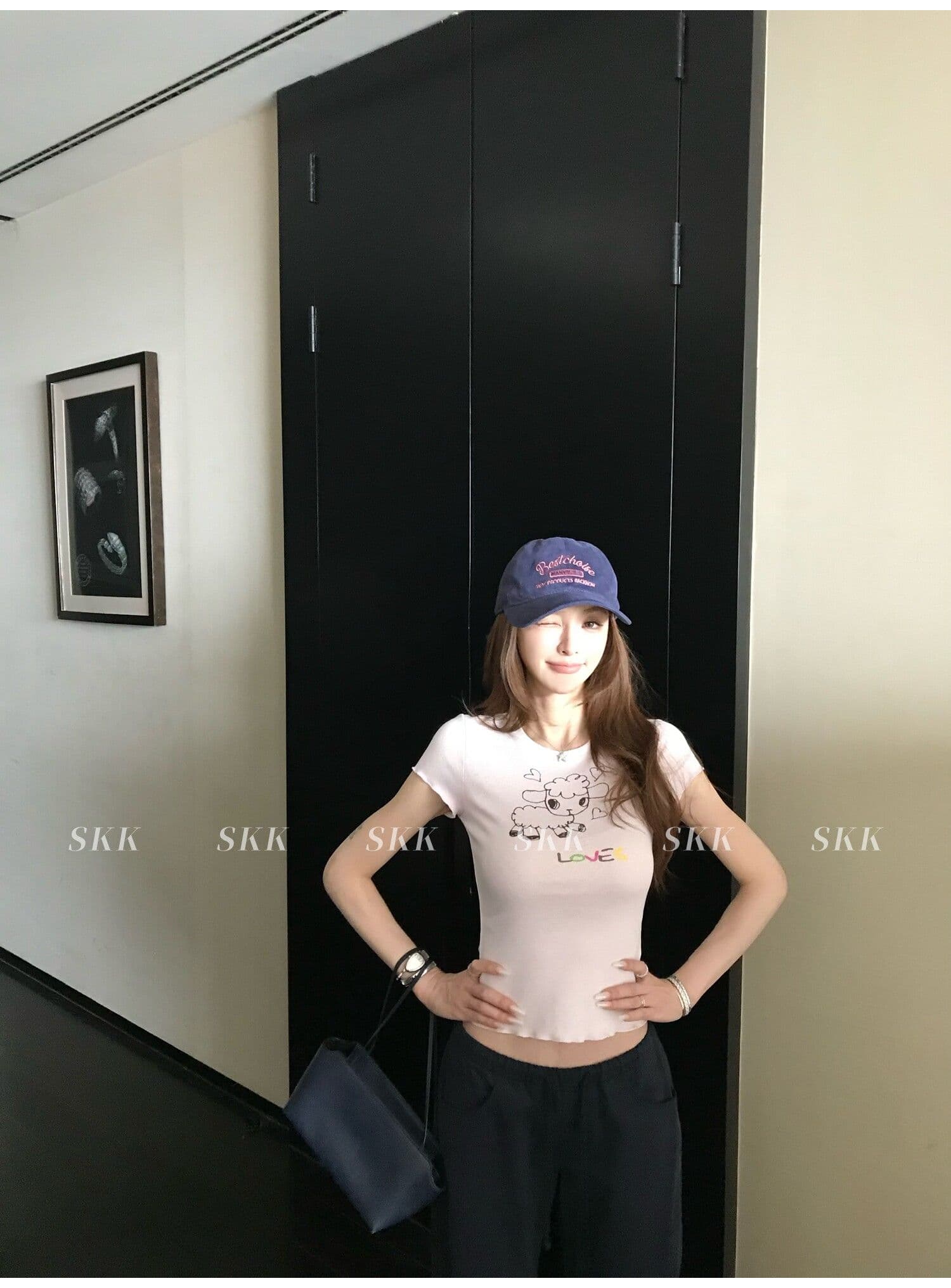 sk1ms 부활절 t 신선함 밝은 봄 여름 색상 순수한 욕망 느긋한 어린 양 프린트 하트 어두운 꽃 레이스 티셔츠 상세 이미지 30