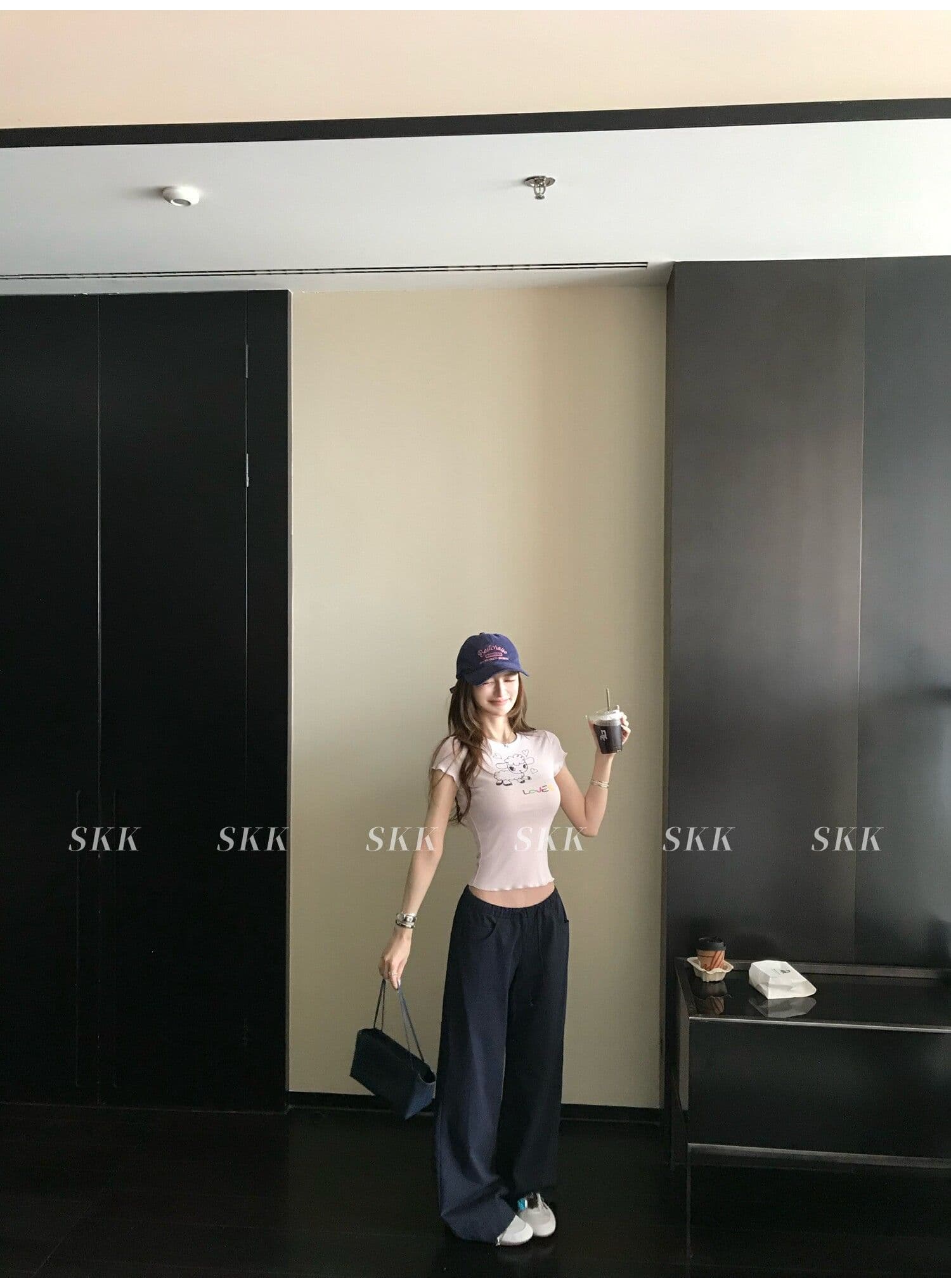 sk1ms 부활절 t 신선함 밝은 봄 여름 색상 순수한 욕망 느긋한 어린 양 프린트 하트 어두운 꽃 레이스 티셔츠 상세 이미지 31
