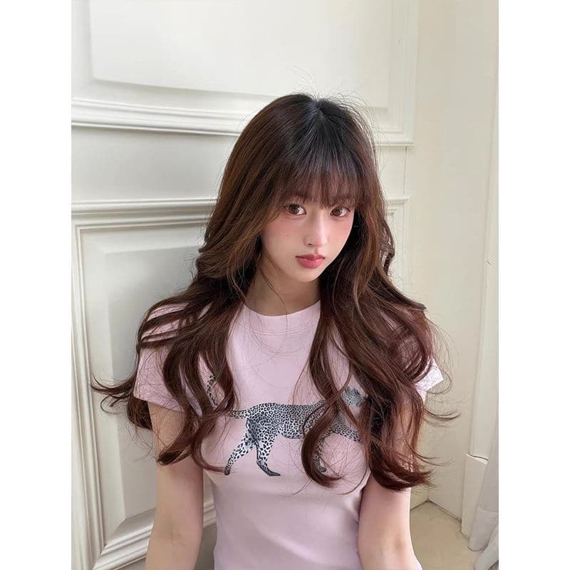 캐주얼 바람 핫걸 표범 프린트 미니멀리즘 다용도 라운드 넥 여름 새로운 몸매 가꾸기 슬림해 보이는 반팔 티셔츠 ins 맨위 이미지 5