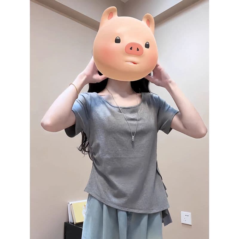 좋은 면 순수한 욕망 바람 프릴 펌프 로프 허리 수축 반팔 티셔츠 여성 ins 여름 새로운 몸매 가꾸기 슬림해 보이는 다용도 맨위 이미지 2
