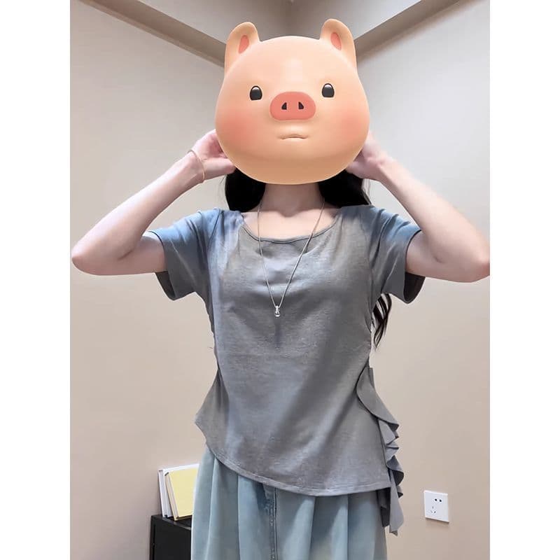 좋은 면 순수한 욕망 바람 프릴 펌프 로프 허리 수축 반팔 티셔츠 여성 ins 여름 새로운 몸매 가꾸기 슬림해 보이는 다용도 맨위 이미지 4