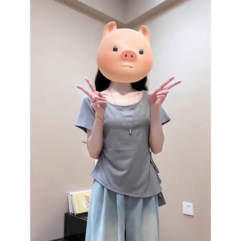 좋은 면 순수한 욕망 바람 프릴 펌프 로프 허리 수축 반팔 티셔츠 여성 ins 여름 새로운 몸매 가꾸기 슬림해 보이는 다용도 맨위 상세 이미지 2
