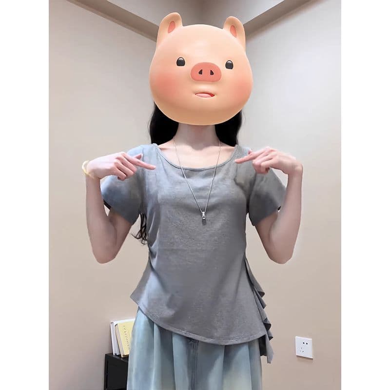 좋은 면 순수한 욕망 바람 프릴 펌프 로프 허리 수축 반팔 티셔츠 여성 ins 여름 새로운 몸매 가꾸기 슬림해 보이는 다용도 맨위 상세 이미지 3