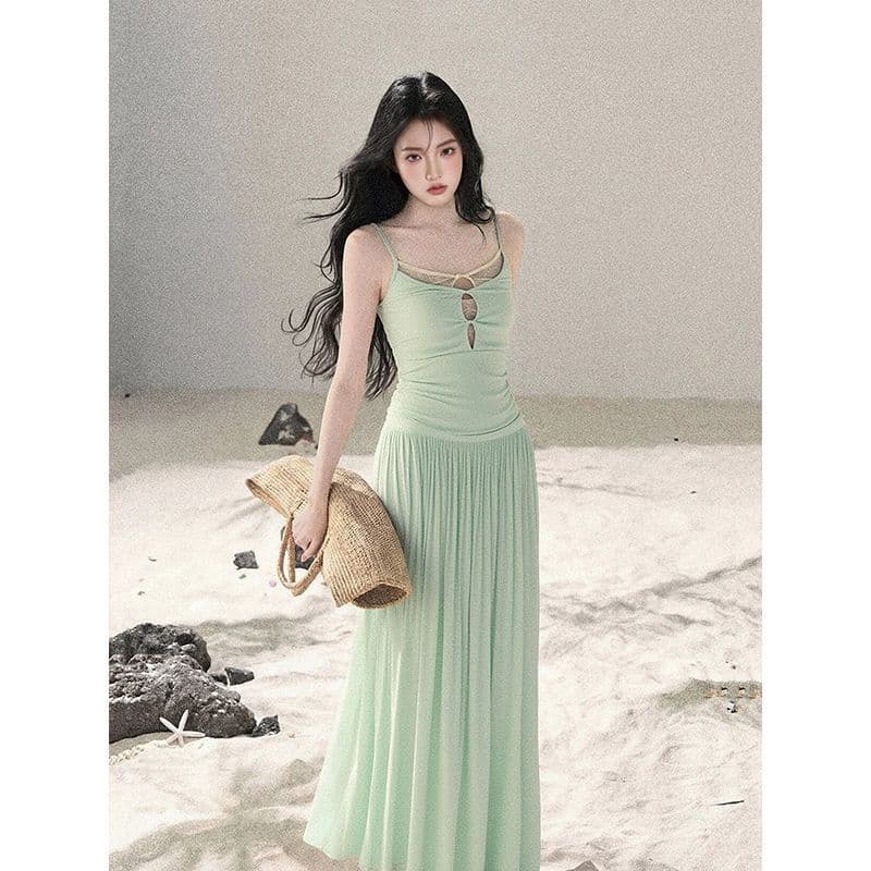 아메리칸 레트로 레이스 비틀림 홀로우 아웃 페이크 레이어드 캐미솔 여름 새로운 패션 슬림해 보이는 몸매 가꾸기 맨위 이미지 3