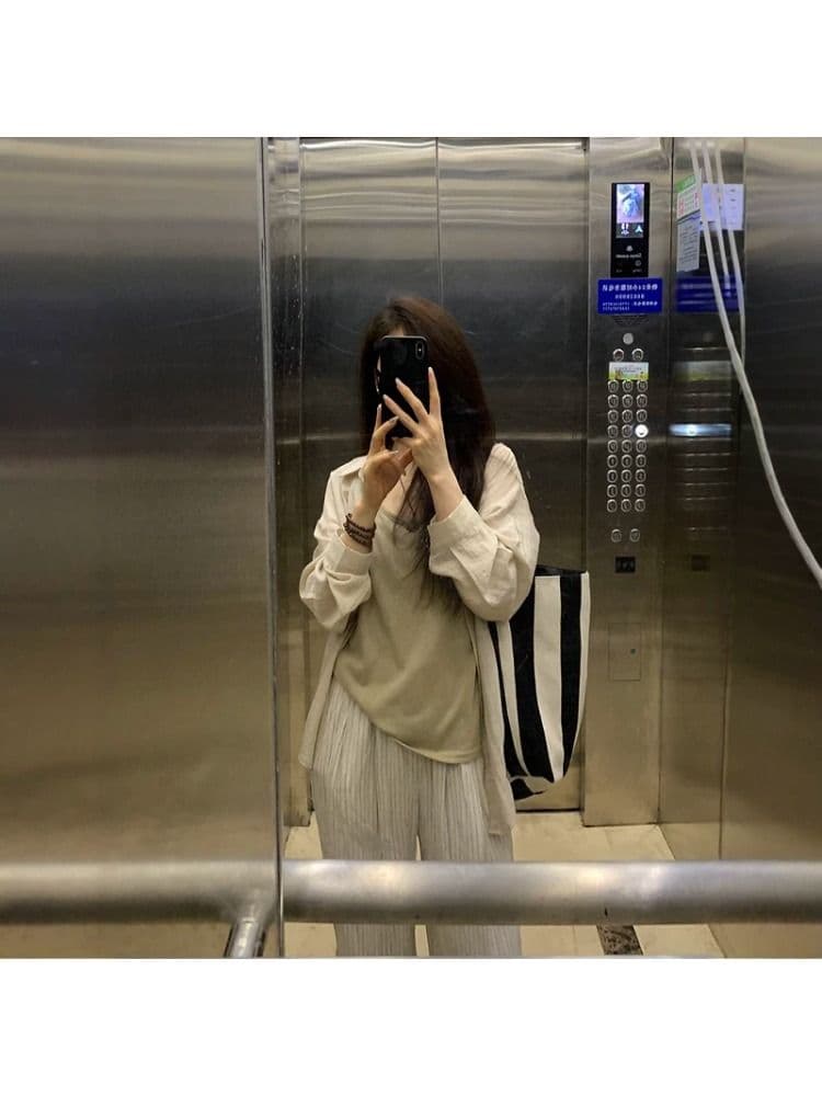 여름 디자인 센스 미니멀리즘 면 린넨 자외선 차단 셔츠 인사이드 가져 가라. 투피스 세트 루즈핏 슬림해 보이는 얇은 스타일 셔츠 여성 코트 상세 이미지 2