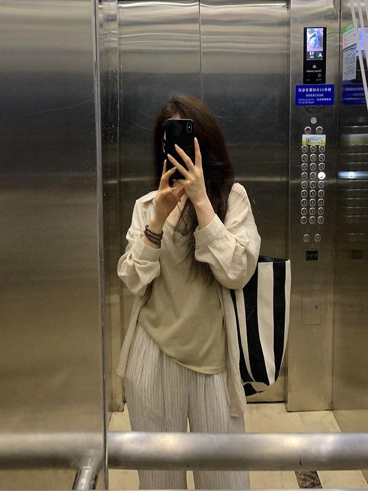 여름 디자인 센스 미니멀리즘 면 린넨 자외선 차단 셔츠 인사이드 가져 가라. 투피스 세트 루즈핏 슬림해 보이는 얇은 스타일 셔츠 여성 코트 상세 이미지 16
