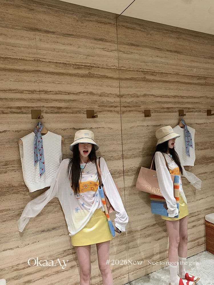 원본 라이 경기 서울 주간 실크 여름 재미있는 프린트 자외선 차단 티셔츠 여성 루즈핏 얇은 스타일 긴팔 맨위 블라우스 상세 이미지 32