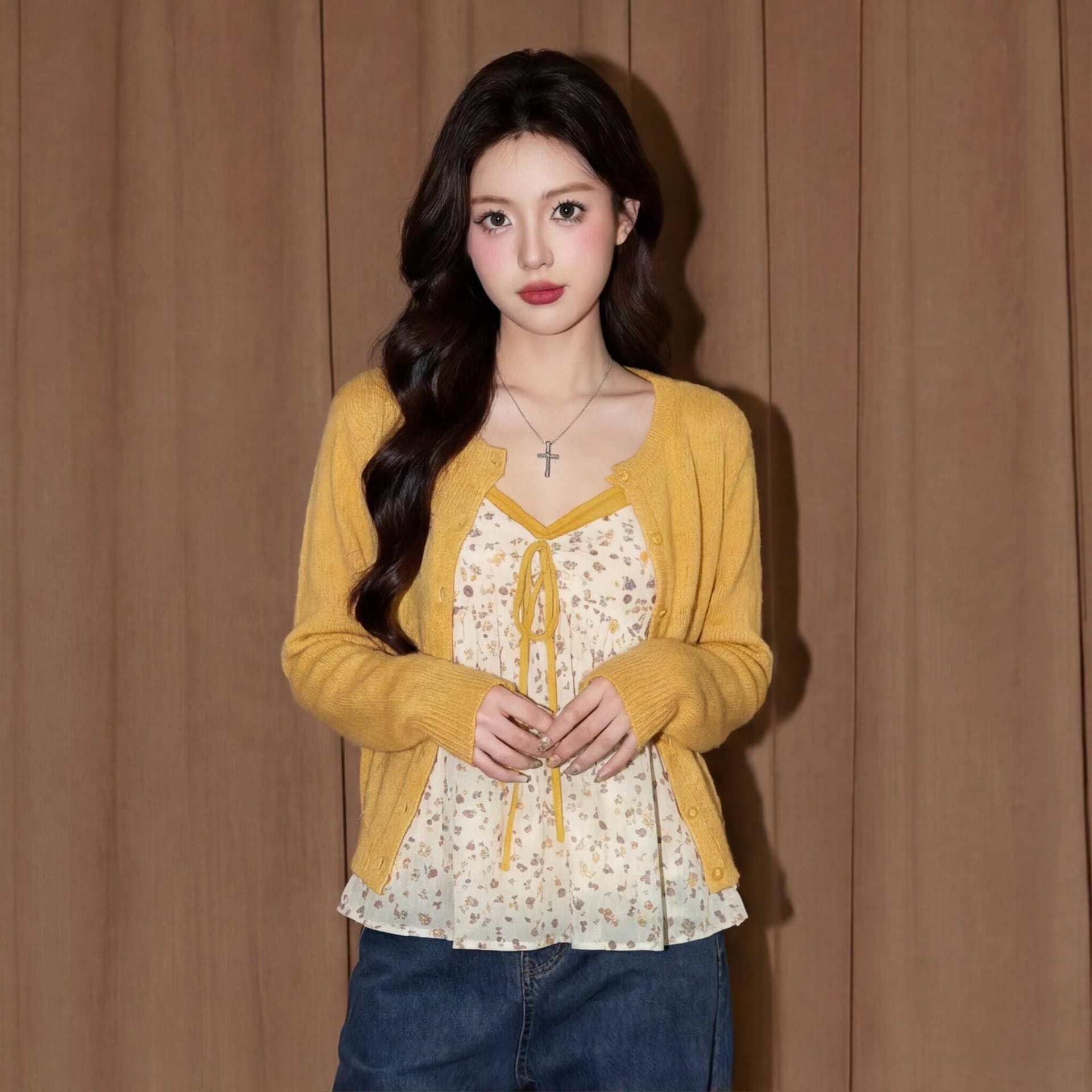 빨간색 페이크 레이어드 꽃무늬 캐미솔 여름 도파민 태국 사람 스타일 고유 한 아름다운 해변가 외출용 민소매 맨위 상세 이미지 2