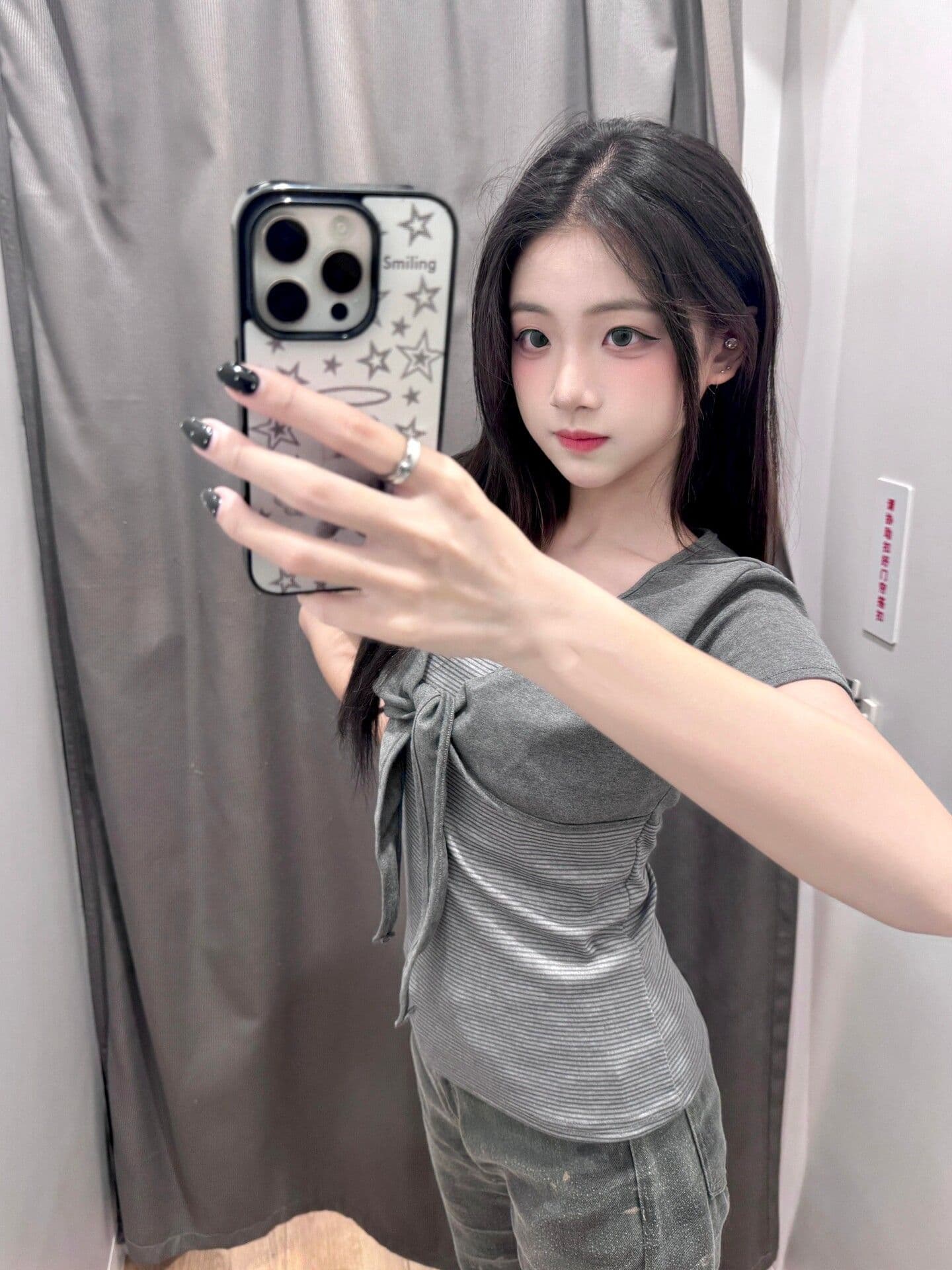 210 그램 40 좋은 면 1 1 한 부서 chic 회색 페이크 레이어드 긍정적 인 어깨 반팔 티셔츠 여성 여름 맨위 이미지 3