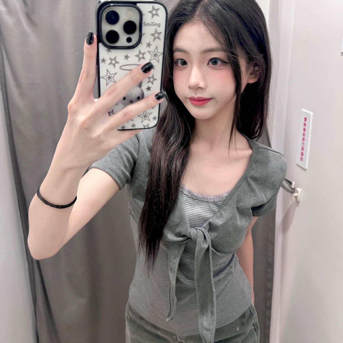 210 그램 40 좋은 면 1 1 한 부서 chic 회색 페이크 레이어드 긍정적 인 어깨 반팔 티셔츠 여성 여름 맨위 이미지 5