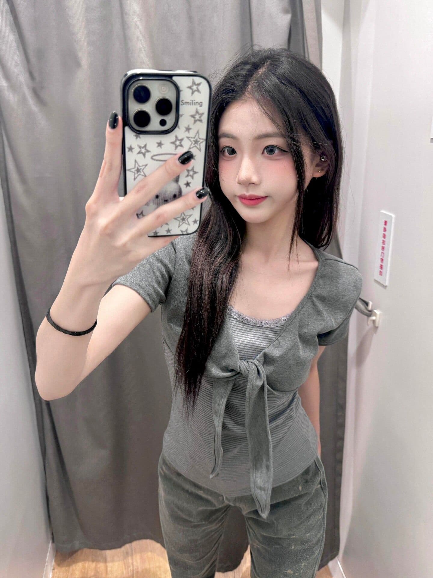 210 그램 40 좋은 면 1 1 한 부서 chic 회색 페이크 레이어드 긍정적 인 어깨 반팔 티셔츠 여성 여름 맨위 상세 이미지 2