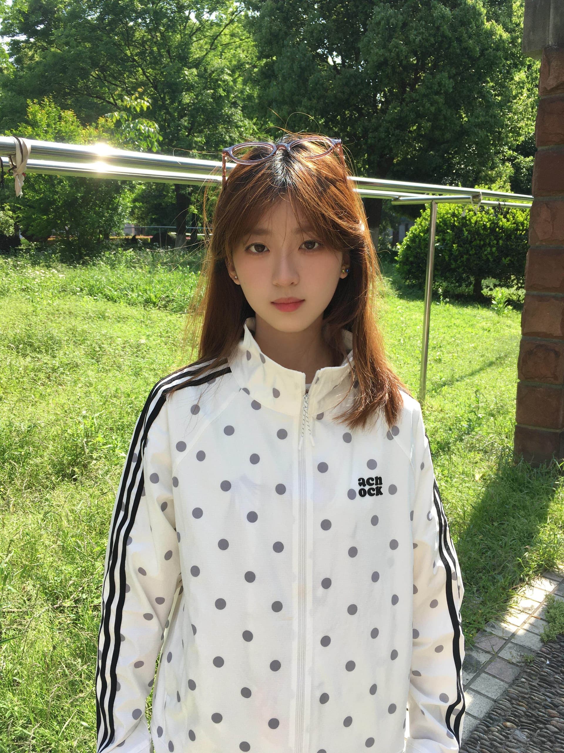 스탠드 칼라 자외선 차단 의류 여자 디자인 센스 작은 대중 여름 얇고 가벼운 통기성 자외선 차단 재킷 3개 바 맨위 트렌디 도트 무늬 이미지 2
