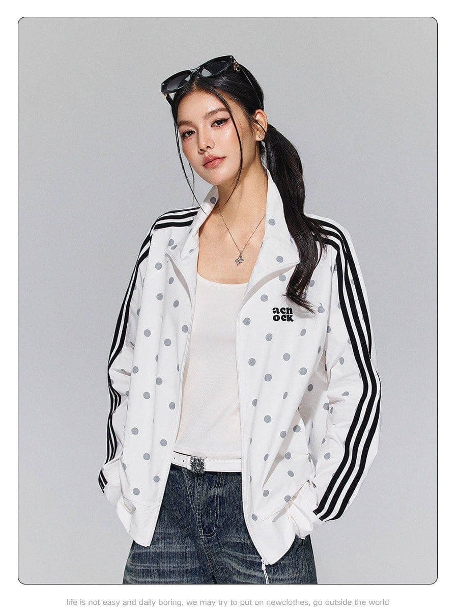 스탠드 칼라 자외선 차단 의류 여자 디자인 센스 작은 대중 여름 얇고 가벼운 통기성 자외선 차단 재킷 3개 바 맨위 트렌디 도트 무늬 상세 이미지 4