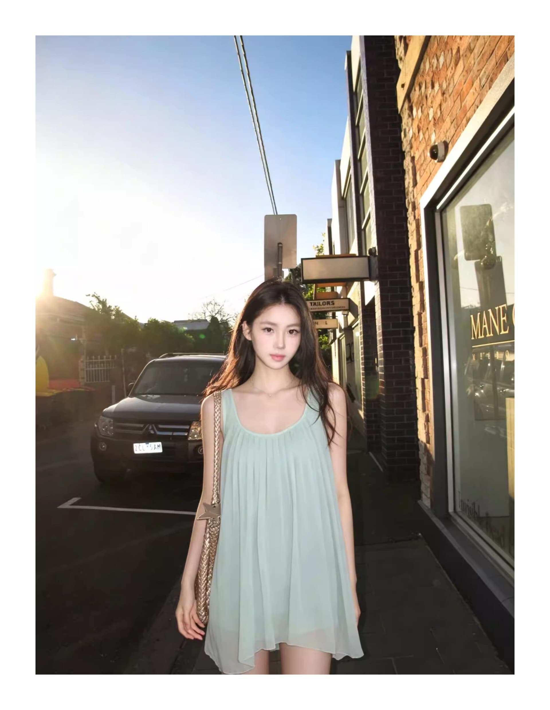 녹색 이동 가벼움 2026 새로운 시폰 셔츠 여성 여름 휴가 바람 조끼 같이 갔다. 이신 가스 플리츠 맨위 트렌디 상세 이미지 2