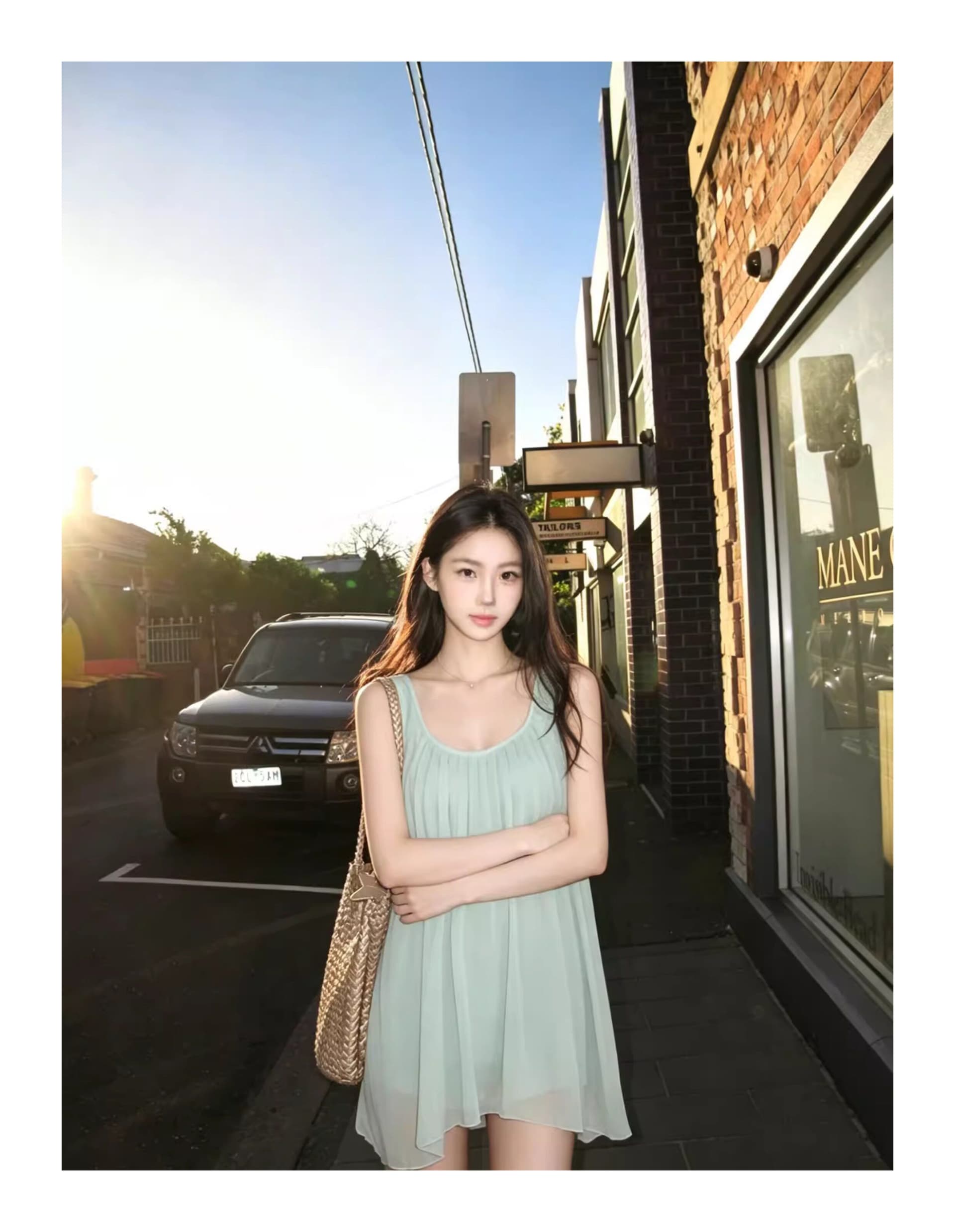 녹색 이동 가벼움 2026 새로운 시폰 셔츠 여성 여름 휴가 바람 조끼 같이 갔다. 이신 가스 플리츠 맨위 트렌디 상세 이미지 3