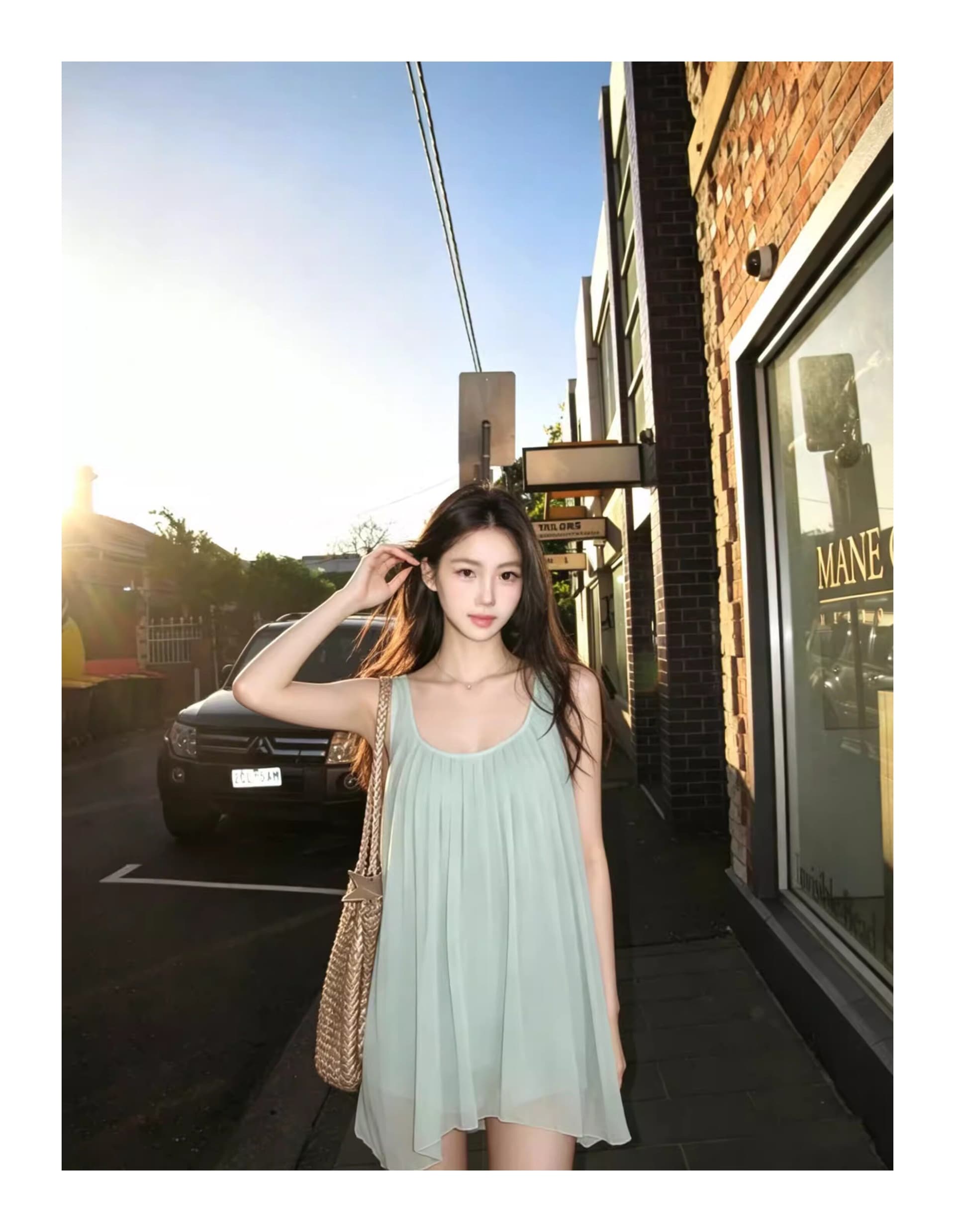 녹색 이동 가벼움 2026 새로운 시폰 셔츠 여성 여름 휴가 바람 조끼 같이 갔다. 이신 가스 플리츠 맨위 트렌디 상세 이미지 4