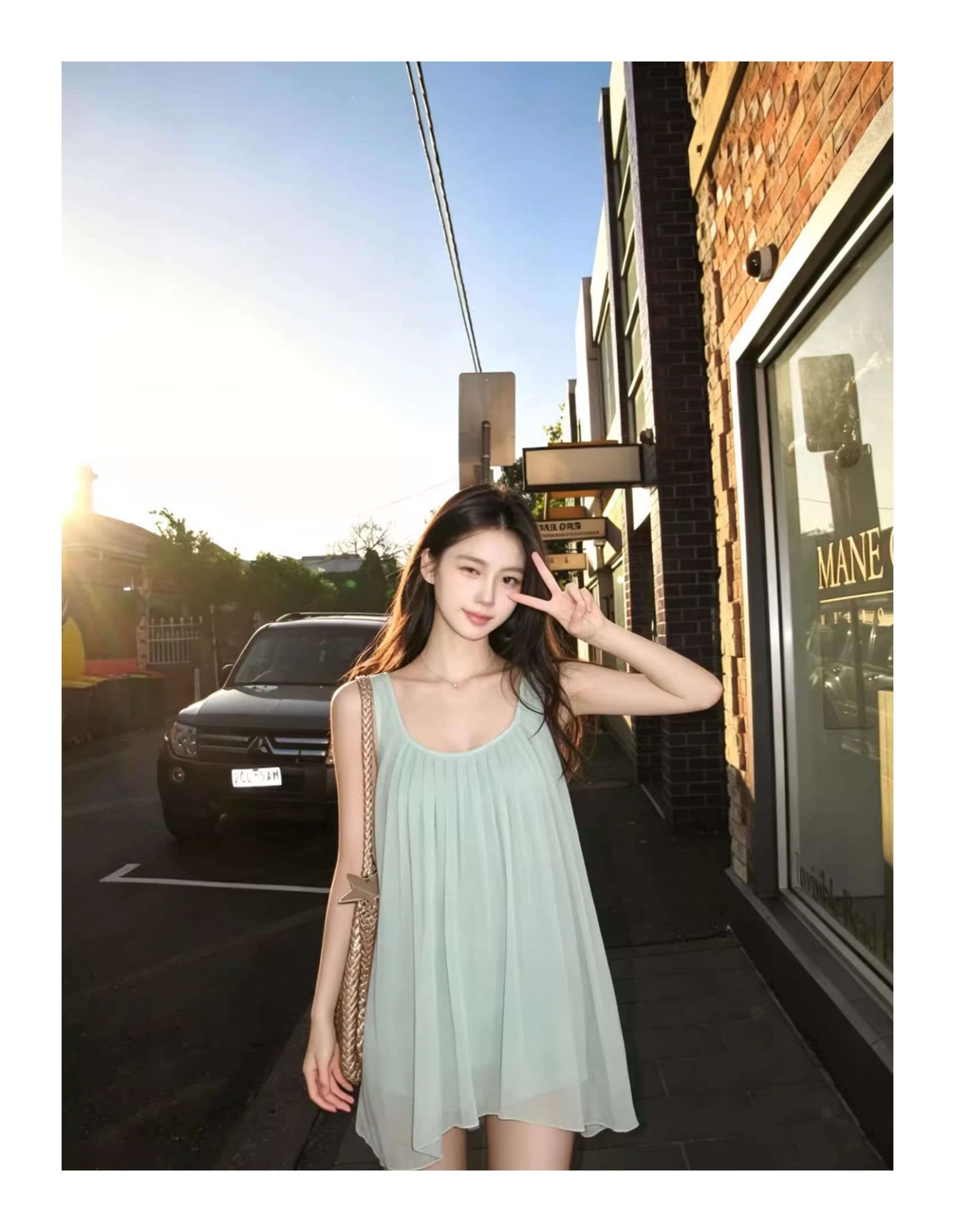 녹색 이동 가벼움 2026 새로운 시폰 셔츠 여성 여름 휴가 바람 조끼 같이 갔다. 이신 가스 플리츠 맨위 트렌디 상세 이미지 5