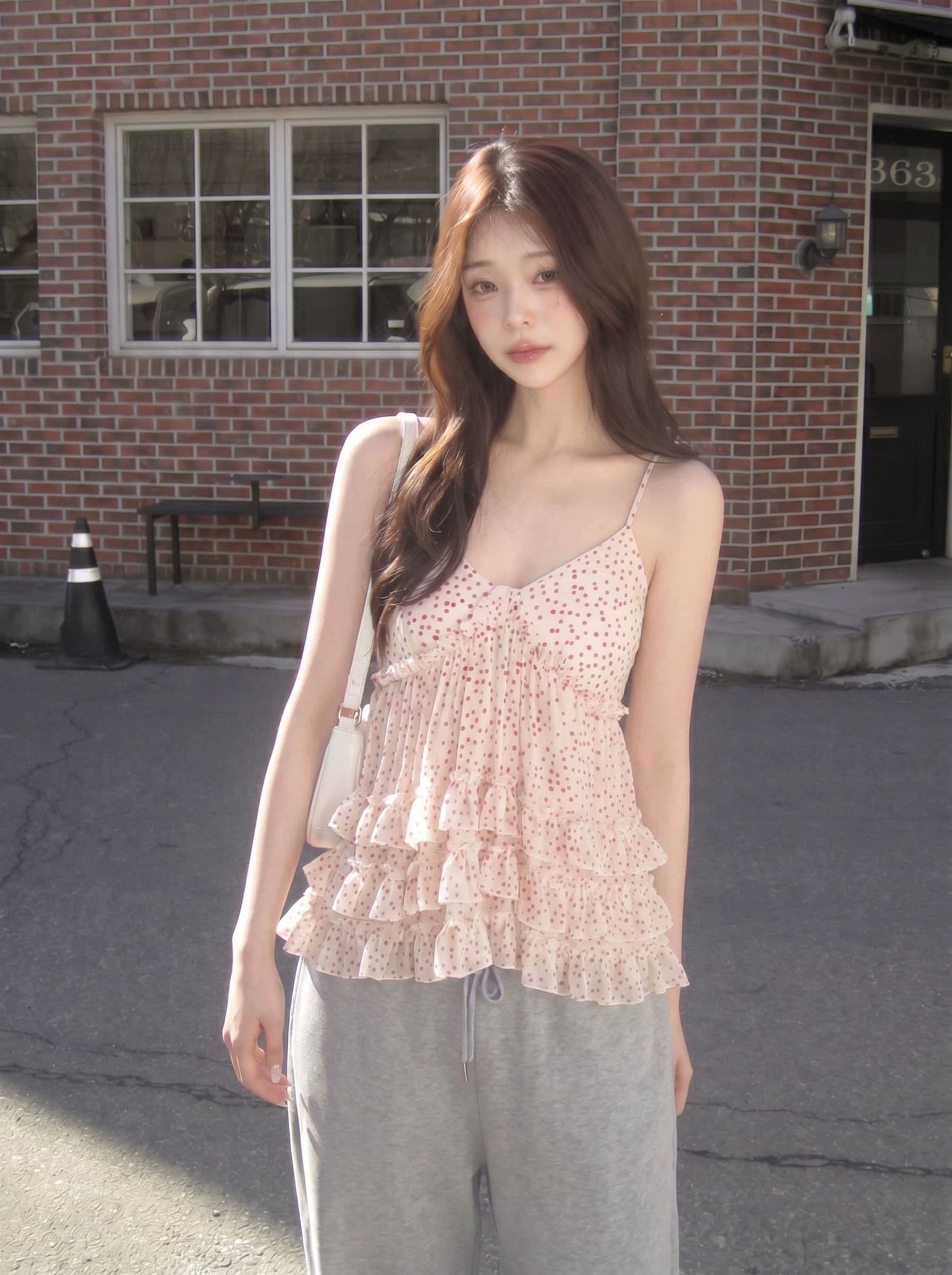 원본 품질 도트 무늬 케이크 연꽃 잎 레이스 캐미솔 여름 층 디자인 센스 소녀 첨부 된 의류 상세 이미지 4